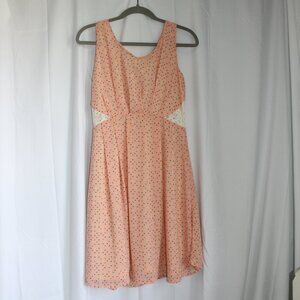 NWOT MisMash Pink Polka Dot Dress White Lace Accents Pleated Sleeveless Small